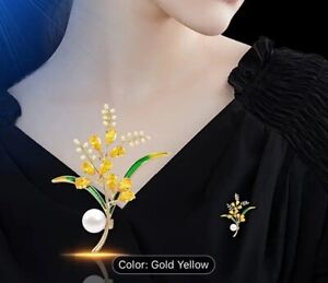 Yellow Flower Brooch Pin, Pearl Brooch Pin Golden, Elegant Gift Ideas