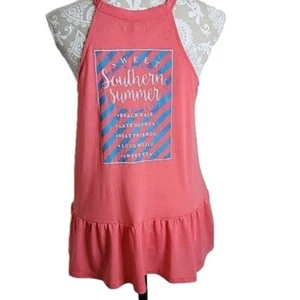 Red Camel Peplum Tank Top Pink Sweet Southern Summer Women's Large - Picture 1 of 6