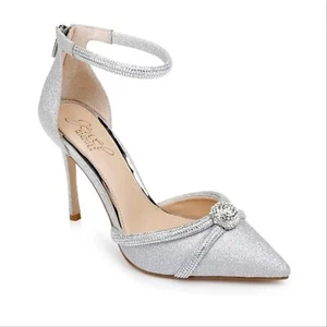 New Badgley & Mischka Jewel Geena Rhinestone Silver Glitter Stiletto Heels sz 7 - Picture 1 of 12