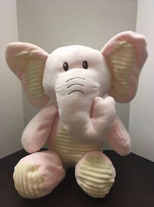 KellyToy Cuddle Pink Elephant with Rattle Ribbed Ears Tummy Feet Plush 20" - Picture 1 of 5