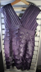 Adrianna Papell Womens Size 14 Eggplant Sleeveless V-Neck Ruffle Evening Dress - Picture 1 of 5
