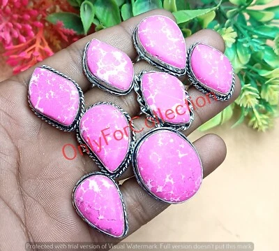 Lote de joyas de anillos hechos a mano enchapados en plata de ley 925 con piedras preciosas turquesa rosa Foto 1 de 2