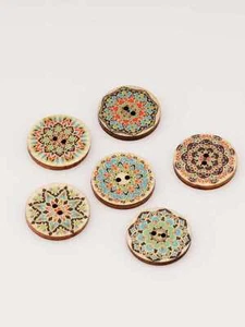 50pcsa Vintage print Round wood button for sewing scrapbooking crafts 20/25mm - Picture 1 of 4