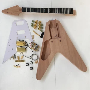 Unfinished Left Handed Flying V Electric Guitar Body & Neck HPL Fretboard New - Picture 1 of 7