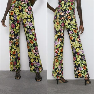 ZARA Fruit Print Trousers 3496/200/800 Multicoloured USA Small NWT - Picture 1 of 6
