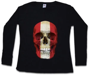 CLASSIC AUSTRIA SKULL FLAG DAMEN LANGARM T-SHIRT Fahne Österreich - Picture 1 of 1