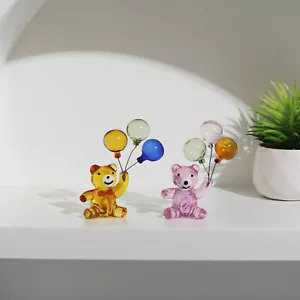 2Pcs Crystal Bear Figurine With Balloons Collectible Glass Animal Ornament Gift - Picture 1 of 5