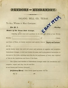 1881 SALADO TEXAS State Grange PATRONS OF HUSBANDRY agriculture FARMING RA Baird - Picture 1 of 1