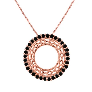 0.50 Ct Natural Round Black Diamond Pendant Necklace in 10K Gold with Box Chain - Picture 1 of 30