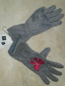 NWT Gap Kids Girls Sequin Bow Fleece Gloves L 10  - Picture 1 of 1