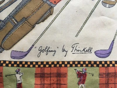 Bufanda de seda vintage verdadera coleccionable ""Golfing"" de Thirkell medida 47 cm cuadrado Foto 1 de 4