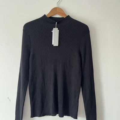 M&S WOMENS MERINO WOOL COTTON BLEND BLACK RIBBED JUMPER  10 12 14 16 18 20 22 - Image 1 of 4