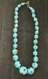 Vintage Murano Or Possible Mosaic Blue Turquoise Bead Necklace 15” - Picture 1 of 7