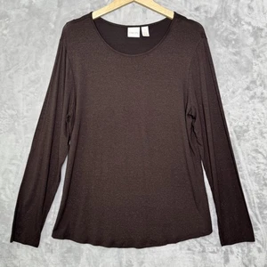 Chicos Shirt Womens L Brown Metallic Long Sleeve Scoop Neck Stretch Pullover Top - Picture 1 of 11