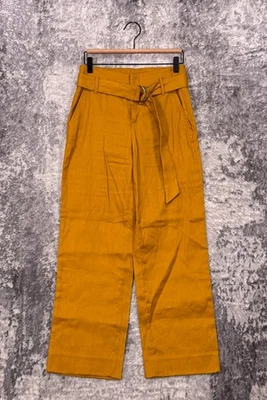 Nuevo Pantalón Banana Republic 2P Mujer Amarillo Mezcla Lino Pierna Ancha Pantalón Foto 1 de 4