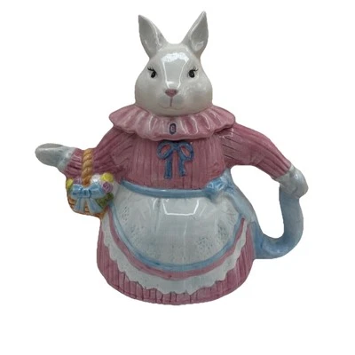 Bunny Rabbit TEAPOT Easter Tea party Pink White TEAPOT SEYMOUR MANN MCMXCIII - Image 1 of 4