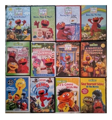Sesame Street Elmo World DVD Lot Christmas Sing Yourself Grouchland PBS CTW - Image 1 of 2