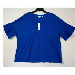 NWT Chico's Womens Top 3 XL 100% Linen Blue Beach Coastal - Picture 1 of 7