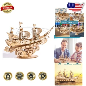 Challenging 3D Wooden Puzzle Kit - Vintage Sailing Ship for Family Engagement - Picture 1 of 10