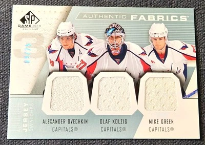 Parche triple de tela Alex Ovechkin verde Kolzig #AF3 2007-08 SP/25 usado en juegos Foto 1 de 3