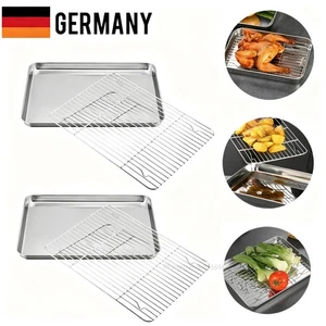 4X Ofenblech Backblech Mit Abkühlgitter Rechteckig Backform Mit Kuchengitter - Bild 1 von 11