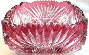 EAPG RUBY FLASHED~RARE~NICE CUT OUT & STARS~SQUARE SHAPED BOWL - Picture 1 of 7