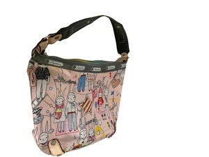 Leportsac Handbag Purse Shoulder Bag Pink Bunnies NY Paris FIFi Lapin 10.5x8x4 - Picture 1 of 7