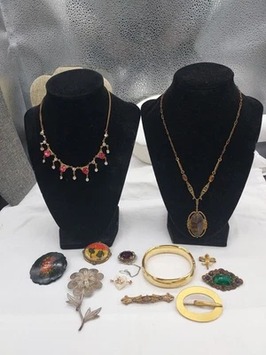 Collares victorianos antiguos, pulsera, broches algunos rellenos de oro (12 piezas) Foto 1 de 4