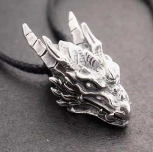 Anhänger Silber 925 Drachenkopf 30 mm x 14 mm geschwärzt Wikinger mit Band - Bild 1 von 12