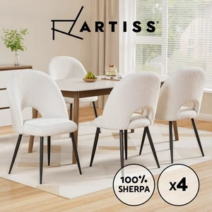 Artiss 4x Dining Chairs Living Room Lounge Accent Chair Sherpa Boucle Hollow - Picture 1 of 8