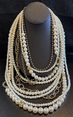 Chico's Imitación Perla, Estrás Multi-Hebra 11 Multi Tono Cadena Estilo Ópera Largo Foto 1 de 4