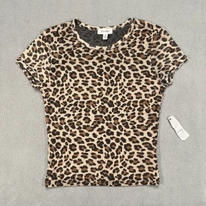 Faded Rose Womens T-Shirt Leopard Print Medium Short Sleeve Mesh Layered Y2K - Picture 1 of 6