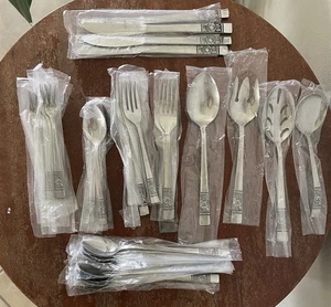 Vtg National Stainless Black Rose Japan Assorted Flatware Lot Of 40 Floral - Picture 1 of 4