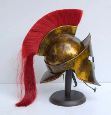 Armadura antigua medieval griega espartana 300 película casco pluma con soporte de madera Foto 1 de 4