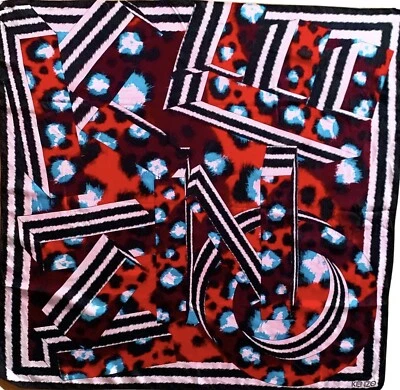 KENZO PARIS GEOMETRIC RED PURPLE LOGO silk scarf 34 in MADE IN ITALY - Image 1 of 3