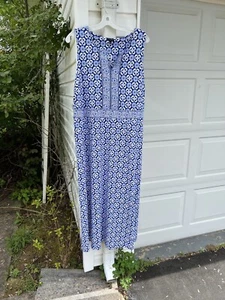 NWT Talbots Cheerful Blues White Split Neck Sleeveless Maxi Dress 2X 18W 20W - Picture 1 of 6