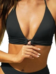 Women's O Ring V Neck Triangle Halter Bikini Top | Back Tie | Stylish Swimwear - Picture 1 of 6