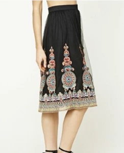 Forever 21 Black Mesh Ornate Embroidered Tulle Skirt Small - Picture 1 of 8
