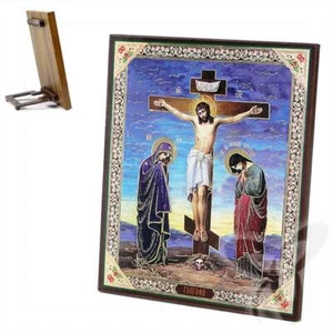 Ikone Kreuzigung Christi Holz 15x18cm Heiligenbild Christlich Orthodox - Picture 1 of 1