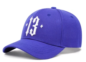 New Lucky 13 Embroidered Logo Hat Fitted Blue Cap Adult Gift Number - Picture 1 of 2