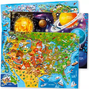 QUOKKA 300 Piece Floor Puzzles for Kids Ages 10-12 | USA and World Maps & Space - Picture 1 of 10
