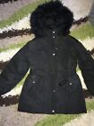 Ladies Size 8 Oversized River Island Black Coat Parka Jacket Puffer Faux Fur Hoo