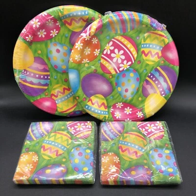Brunch de Pascua almuerzo huevos vibrantes papel 16 platos de cena y 32 servilletas a juego Foto 1 de 4