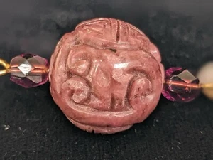 Antique Carved Burmese RARE “Plum” Jadeite Shou Dragon Prosperity Bead - 1 Bead - Picture 1 of 9