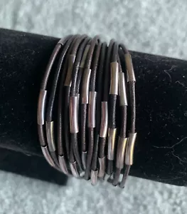 SILPADA B2183 STERLING SILVER 925 & LEATHER “SPEED OF LIGHT” 8” TOGGLE BRACELET - Picture 1 of 4