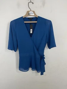 Banana Republic Women Shirt Small Blue Wrap Old Money Minimal Corporate Flowy - Picture 1 of 9