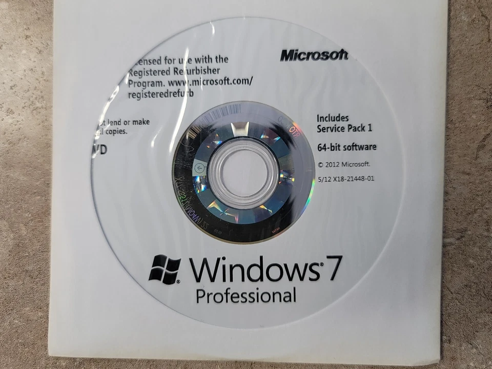 Microsoft Windows 7 Professional w/SP1 64 Bit DVD 2011 Refurbished PC *NO KEY* - Image 1 of 1