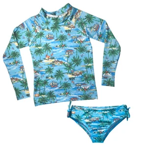 2 PIECES Bikini Girls Rash Guard Set Swimsuit Blue Beach Toddler and Kid UFP 50+ - Picture 1 of 7