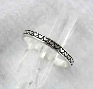 Anillo de plata esterlina 925 con patrón de corazón banda de amor eternidad estilo vintage S 9 - Imagen 1 de 5
