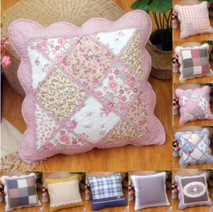 Shabby Embroidered Quilted Cotton Cushion Cover pillow case patch work pink nice - Picture 1 of 42